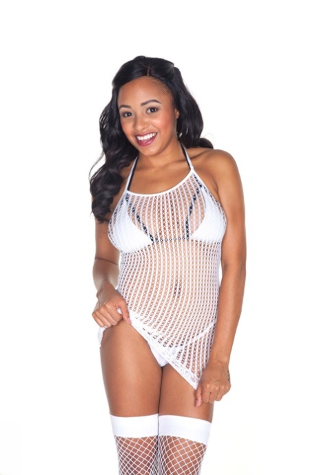 Pretty black girl Anya Ivy uncovers her great body in mesh stockings 47019978