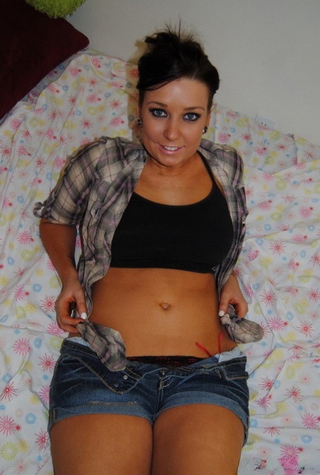 Solo girl with short hair uncovers her firm tits before showing her ass & cunt 79265571