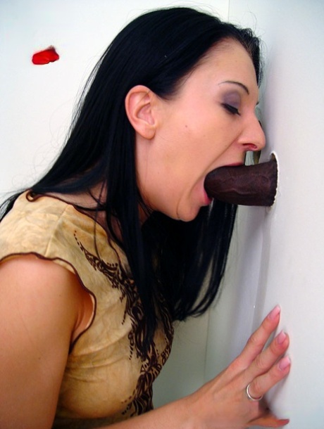 Dark-haired girl Renee sucks off a black cock via a gloryhole in a bathroom 33087545