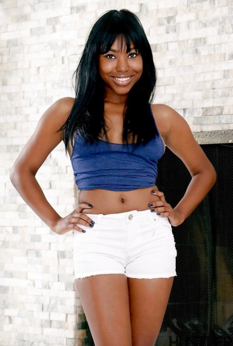 Ebony pornstar Ashton Devine modelling non nude in shorts 77907997